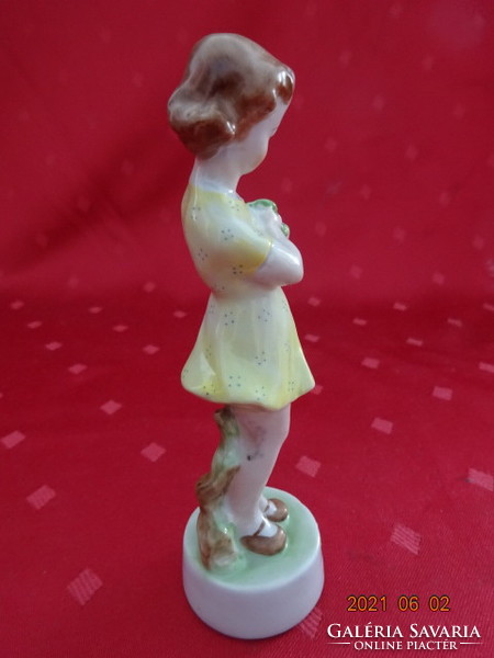 Zsolnay porcelán, antik figurális szobor, sárga ruhás lány virággal. Vanneki!