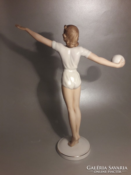 Ritka  Schau Bach Kunst porcelán röplabdázó szertornász nő szobor figura