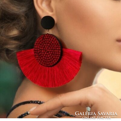 Latin stílusú piros-fekete textil fülbevaló