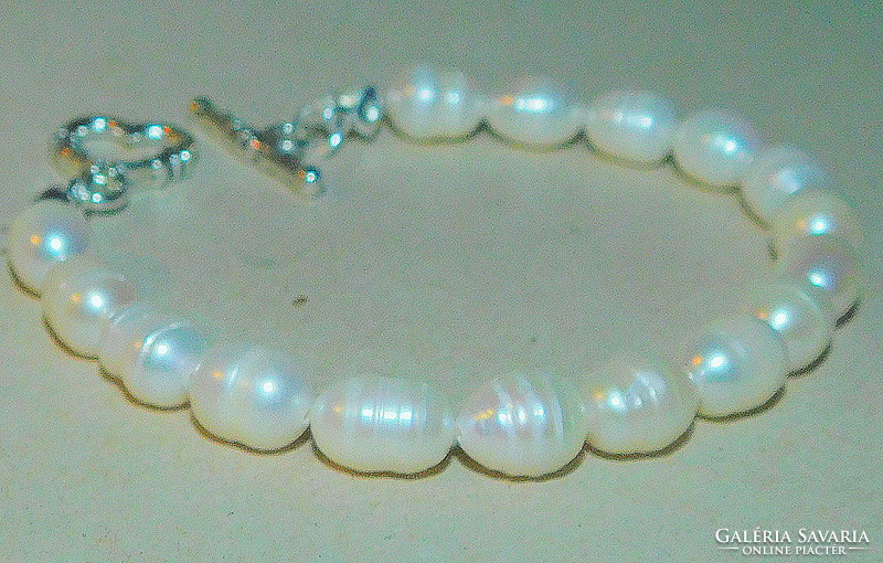 Off-white Japanese biwa genuine pearl bracelet with ornate clasp