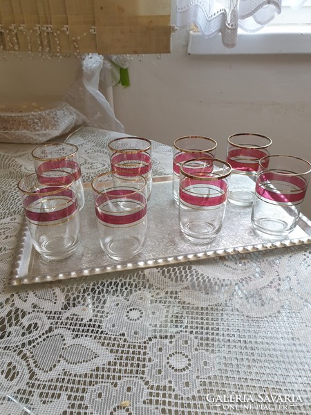 Retro red striped wine glass with gold edge 8 pcs for sale!