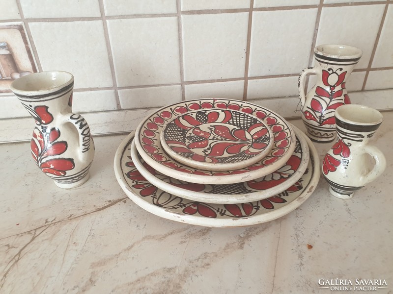 Corundum ceramic painted plate 4 pcs, jug 3 pcs for sale!