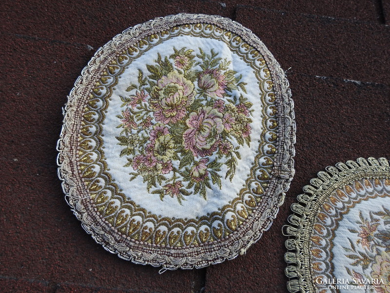 A pair of tablecloths decorated with antique gold thread