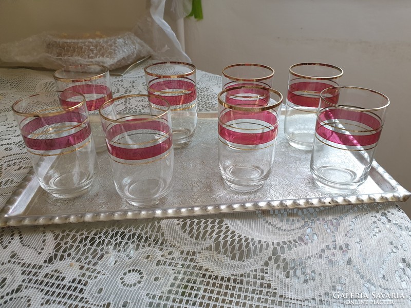 Retro red striped wine glass with gold edge 8 pcs for sale!