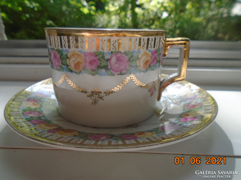 19.sz Victoria Austria jelzéssel Empire  rózsás arany girlandos számozott teás csésze alátéttel