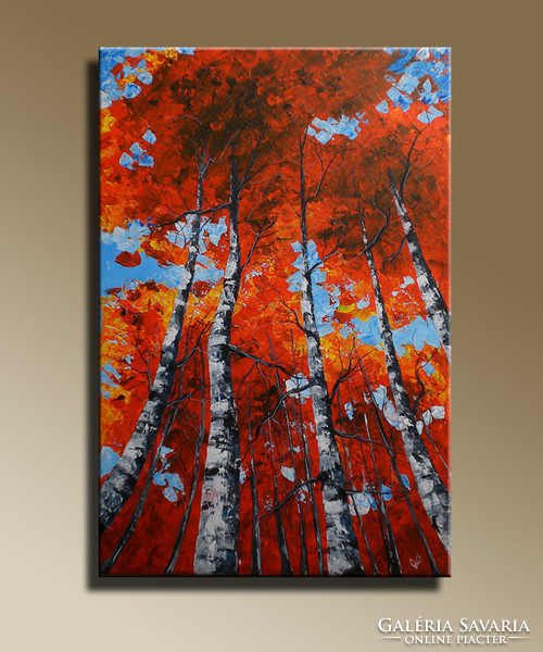 Red edit: birch trees modern abstract 60x40cm