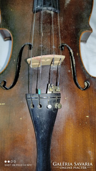 Antique marked violin with case and bow with strings and resin