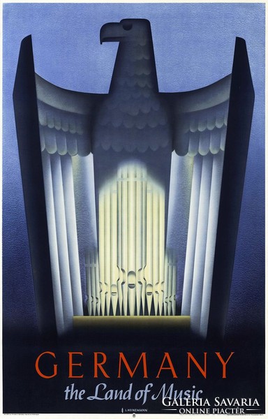 Art deco plakát reprint nyomat Németország birodalmi sas komolyzene opera orgona jelkép 1930