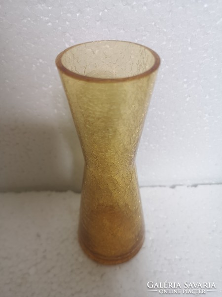 Retro midcentury Karcagi borostyán repesztett váza 16cm