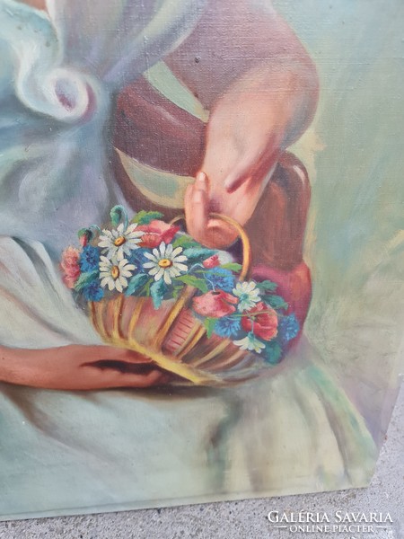 Ferenczy Valér szignóval- Lány virágcsokorral