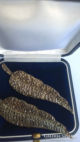 Silver-plated leaf brooch with retro marcasite 6 cm