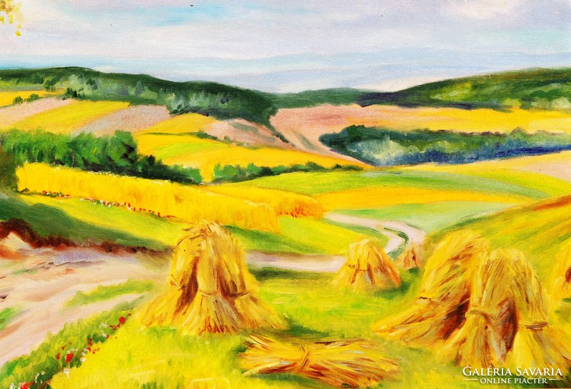 Dombos táj nyári napsütésben - olaj-vászon festmény, keretezve