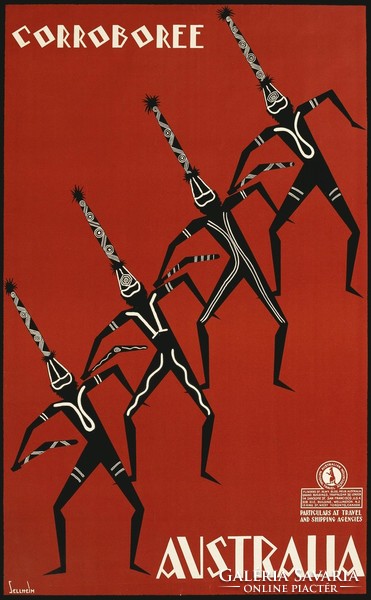 Art deco plakát reprint nyomat Ausztrália aboriginal bennszülött törzsi művészet tánc maszk fejdísz