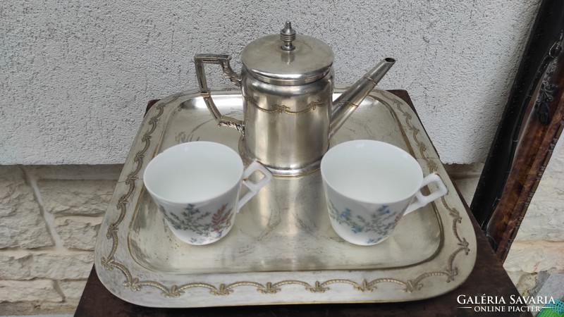 Art Nouveau, antique tray coffee jug silver nature, collection, coffee, serving, art deco retro