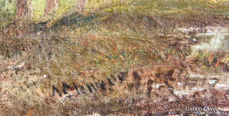 Antik festmény: Séta a mezei úton