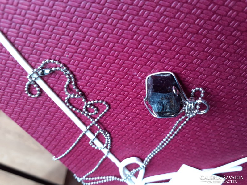 925 Silver medal with real black tourmaline stone / amulet