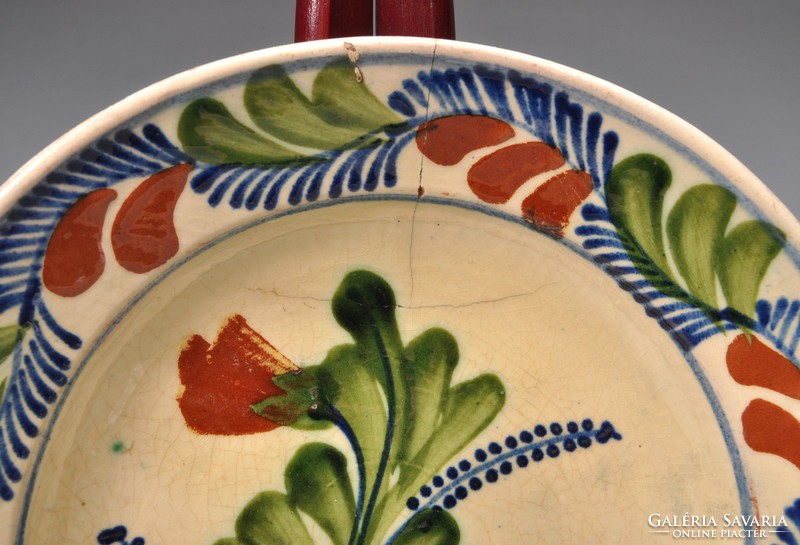 Transylvanian Turda wall bowl, 1930s, glazed tiles, lily of the valley.