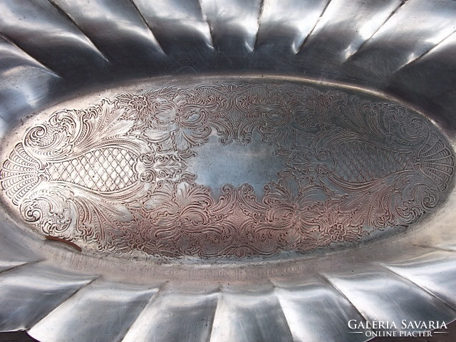 Bargain price - antique oval tray with patina, silver-plated with engraved decoration