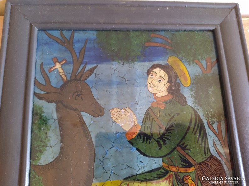 Régi üvegre festett szentkép,ikon 1800-as évek?  hinterglasbild