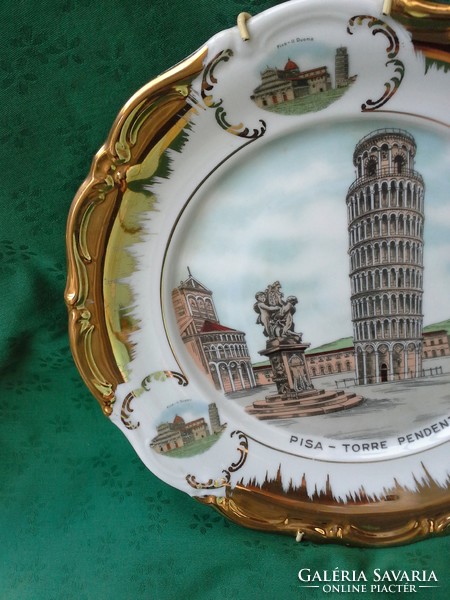 Pisai ferde torony, eredeti olasz, porcelán, fali tányér, 25cm. Kb. 50-60éves.GYÖNYÖRŰ!