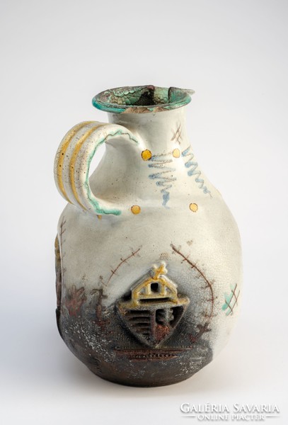 Gorka géza dreher malt hungary-ceramic beer mug with beer with symbols of brewing and crowned cimer