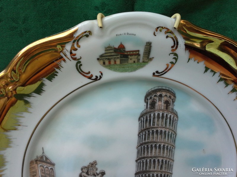 Pisai ferde torony, eredeti olasz, porcelán, fali tányér, 25cm. Kb. 50-60éves.GYÖNYÖRŰ!
