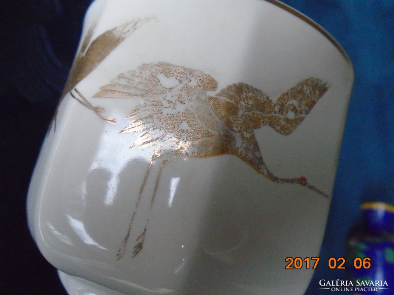Kozan Gama arany jelzéssel,arany daru pár mintával 8 szögletes Yunomi japán teás csésze