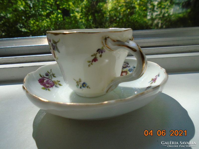 Antique with the form and pattern of Meissen porcelain, coffee cup and saucer marked 