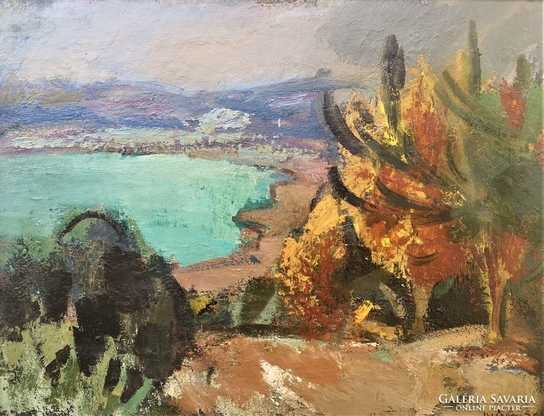 Iván Szilárd (1912 - 1988) Tihanyi belső tó .Képcsarnokos olajfestménye 107x86cm EREDETI GARANCIÁVAL