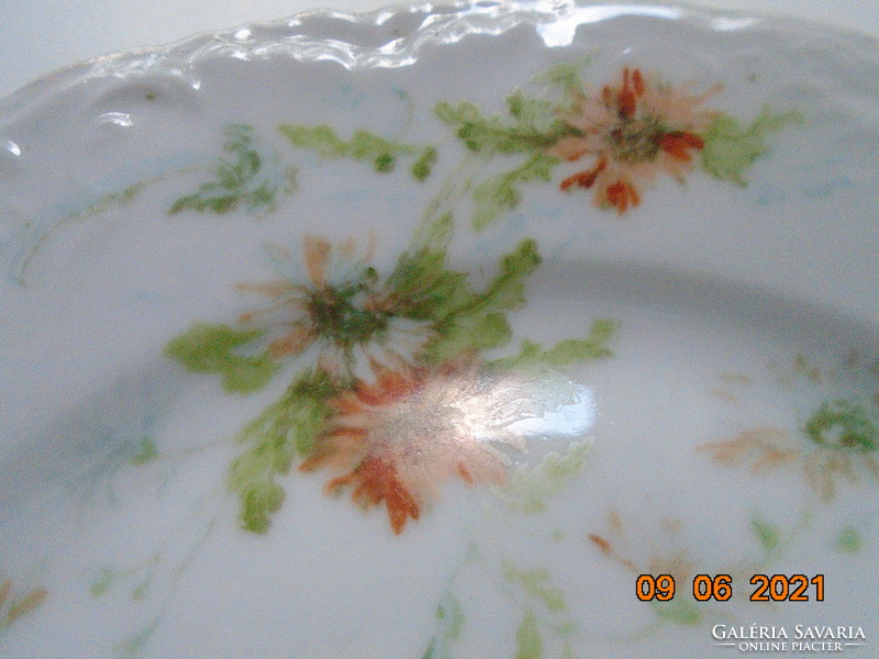 Antik szecessziós Csipkézett,gazdag dombormintás,virágmintás Elbogen tányér 19,5 cm