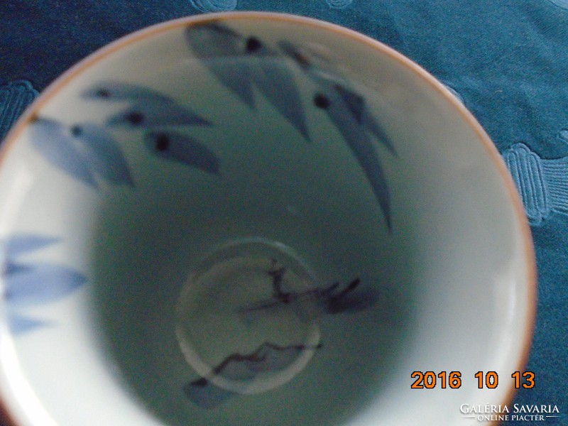 Hand painted, hand marked Japanese tea cup, rocky beach and bamboo pattern