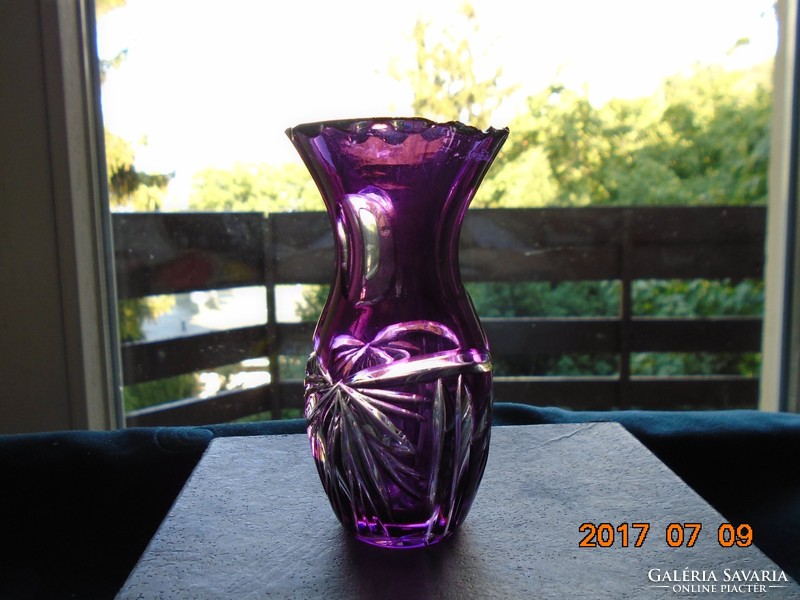 Kézzel csiszolt Ametiszt üveg vastagfalú   váza