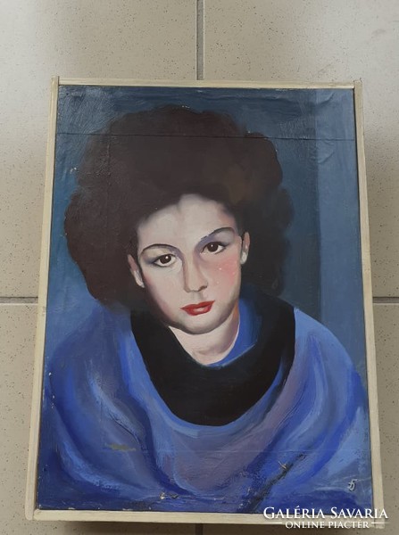 Barna hajú lány portréja (olajfestmény 23,5x31 cm) női arckép