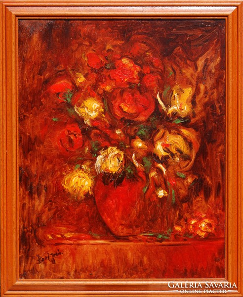 Bari Janó (1955 -): Virágok - olaj-vászon festmény, keretezve