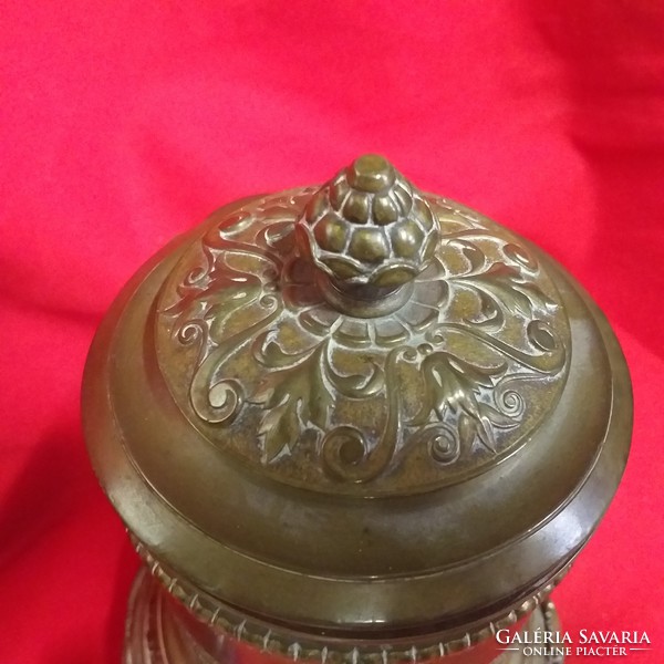 Copper, bronze lid double-walled storage, table center,