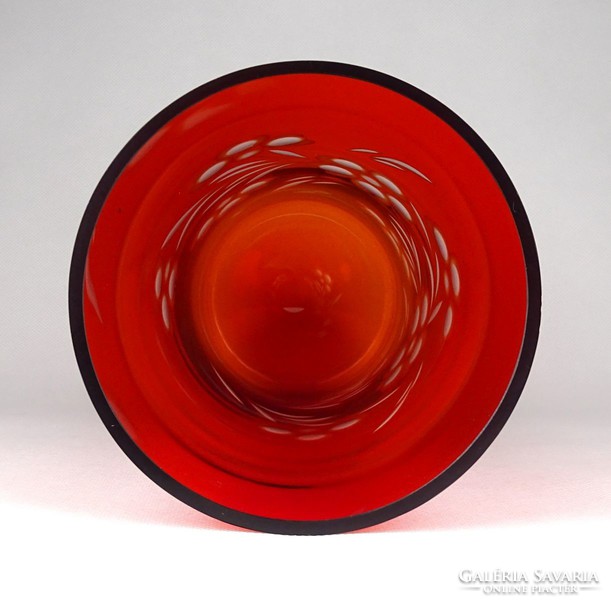 1E928 Színezett nagyméretű piros kristály váza 28.5 cm
