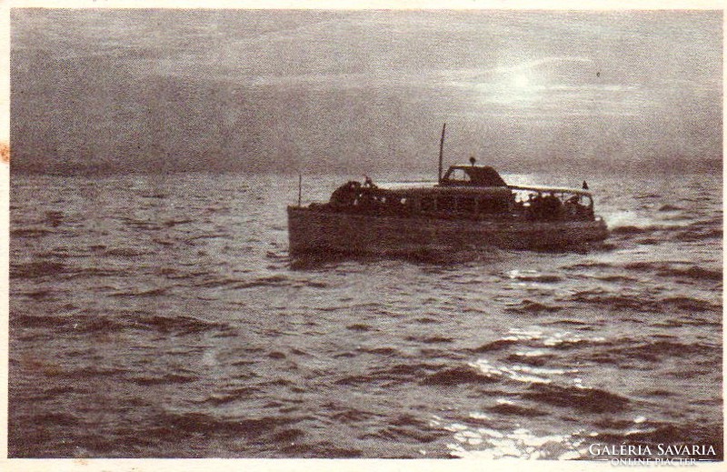 Ba - 151 panoramic view of the Balaton region in the middle of the 20th century. Small boat on the Balaton