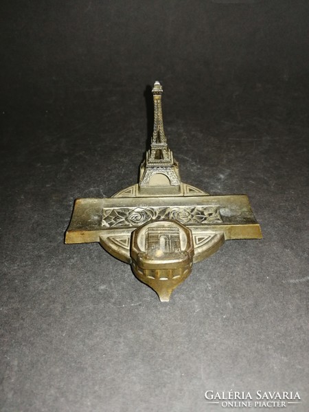 Old cast spaiater Paris French inkstand Eiffel Tower, triumphal arch souvenir - ep
