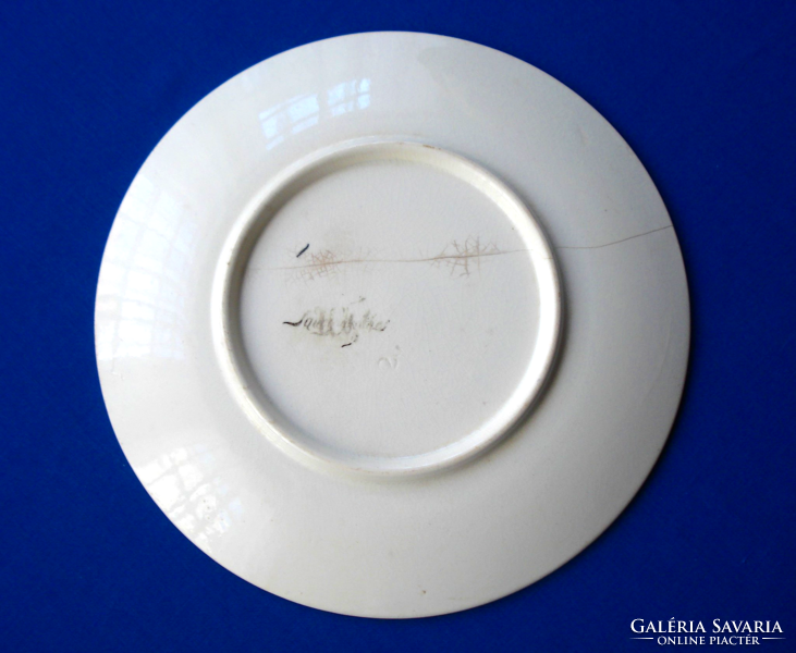 Antik, francia Sarreguemines fajansz tányér "HORGÁSZNI TILOS!" (1800-as évek vége)