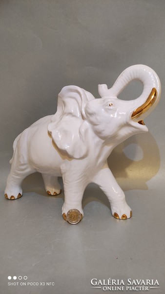 MOST ÉRDEMES!!!! Forma Royal Dux jelzés nélkül aranyozott festés nagy méretű porcelán elefánt szobor