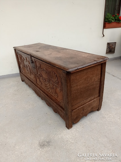 Antique renaissance baroque furniture carved heavy hardwood wooden chest 18th century 4293