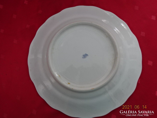 Zsolnay porcelain flat plate, antique, shield seal, white. Jokai.
