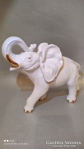 MOST ÉRDEMES!!!! Forma Royal Dux jelzés nélkül aranyozott festés nagy méretű porcelán elefánt szobor