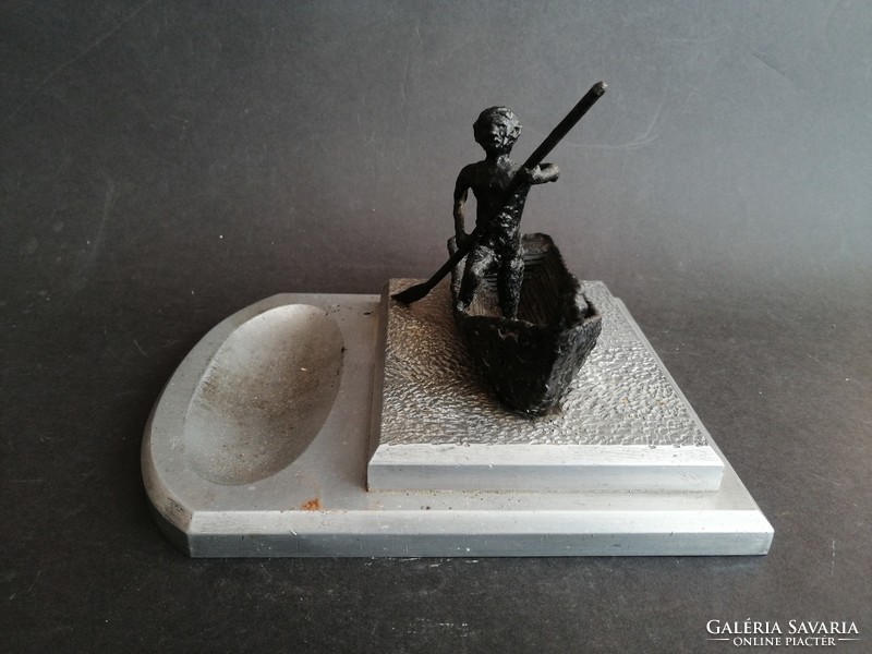 Iron welded boatman, oar sculpture, work - ep