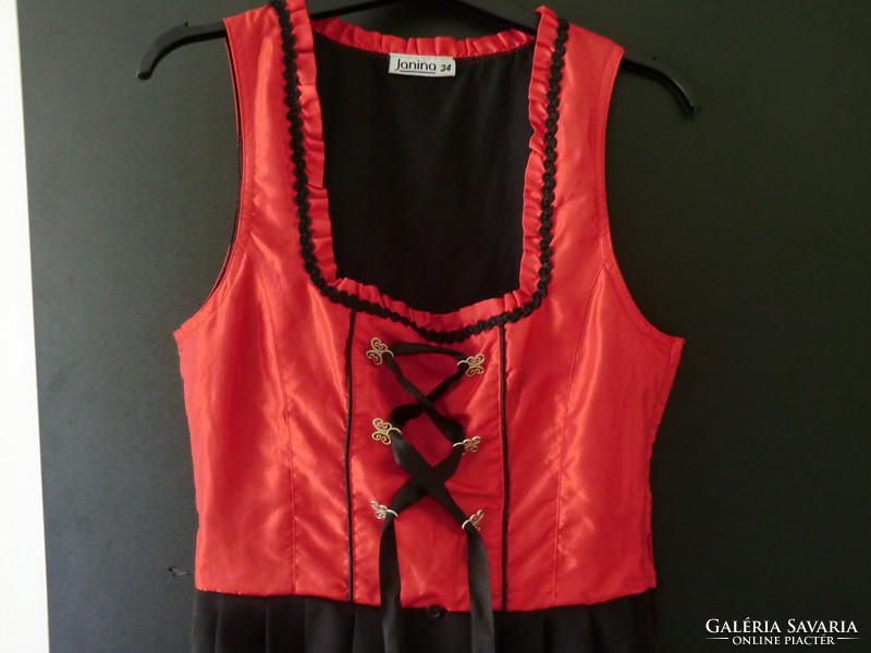 Dirndl dress red silk top black skirt janina 34es