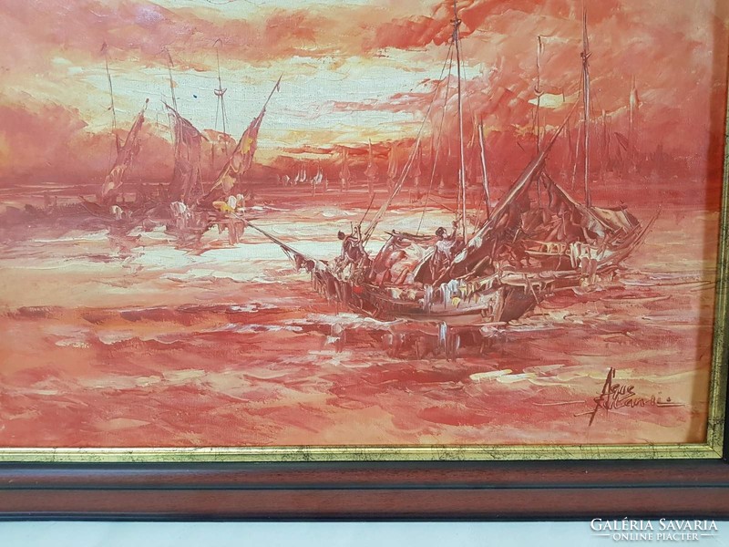 Ship painting with unknown signature.