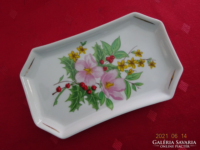 Hollóházi porcelán asztalközép, rózsaszín virággal, 790 jelöléssel. Vanneki!