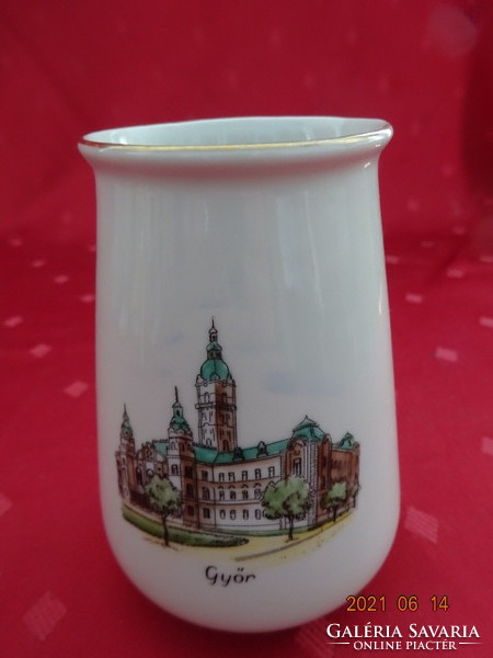 Aquincum porcelán váza, Győr felirattal és a Városháza látképével. Vanneki! Jókai.