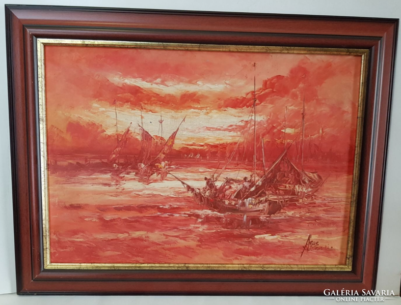 Ship painting with unknown signature.