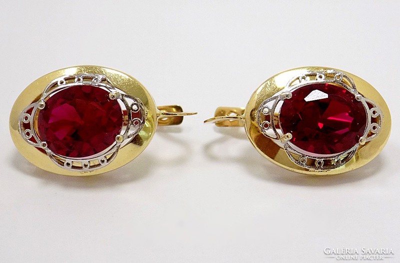 Red stone gold earrings (zal-au99404)